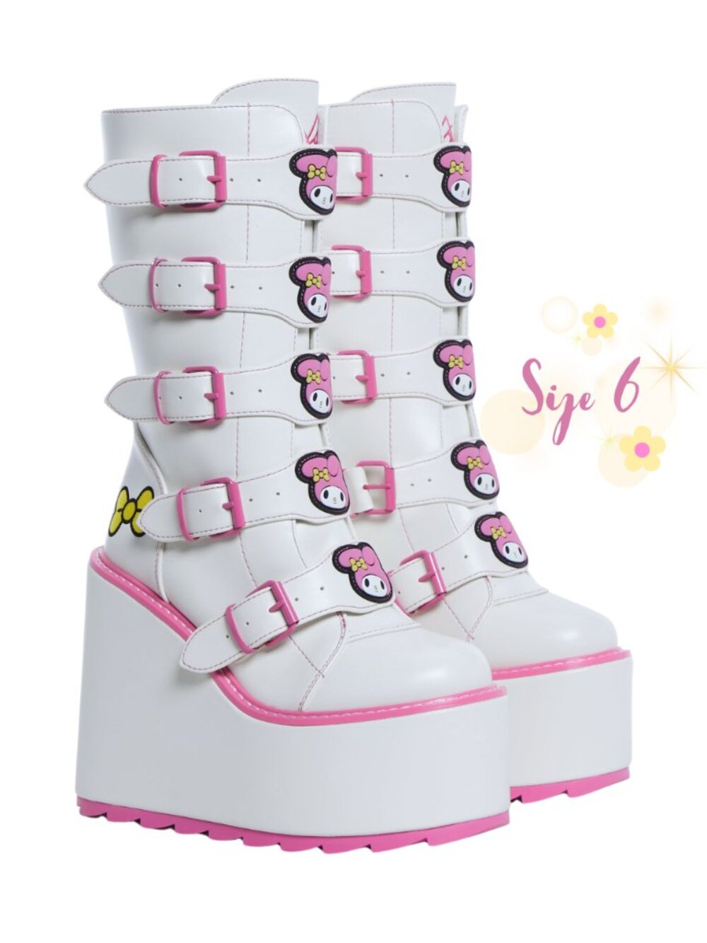 Y.R.U x My Melody Dune Platform Boots Pink White Kawaii Deadstock Rare NWOT - 6